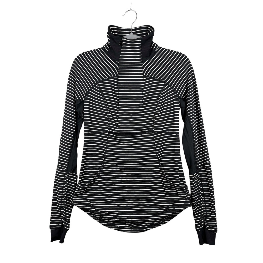 Lululemon Base Runner 1/2 Zip Parallel Stripe Black White Pullover Sz 8